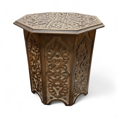 Lot 5354 - Eastern carved wooden side table with lid and lift-out tray, 47.5cm high