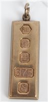 Lot 3405 - Gold (9ct) ingot pendant