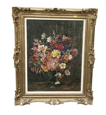 Lot 1246 - E. B. Bland, 1920s oil on canvas still life flowers, signed and dated 1923, in gilt frame