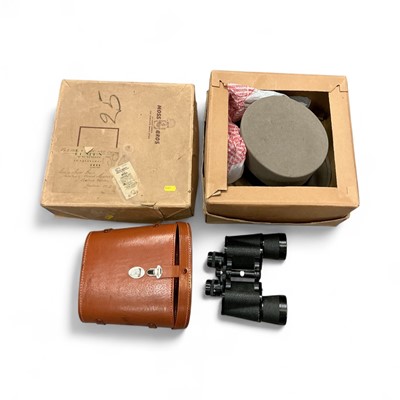 Lot 473 - Gentlemen's vintage Moss Bros. Grey top hat in box, together with a pair of binoculars in case