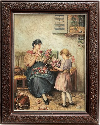 Lot 170 - Italian school, oil on board, flower seller, 40cm x 29cm, framed
