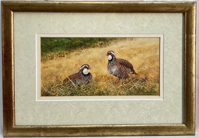 Lot 148 - G. Ashley Hunter (b.1936) oil on board, partridge, signed, 10cm x 21cm, glazed frame