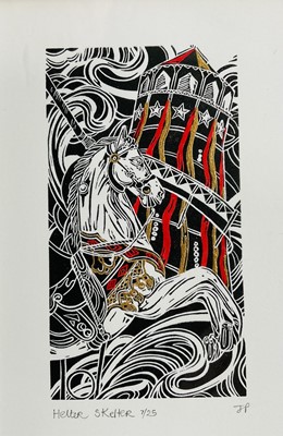 Lot 150 - Jenny Portlock, Contemporary, wood engraving - Helter Skelter, signed, titled, numbered 7/25, 10cm x 5.5cm, glazed frame