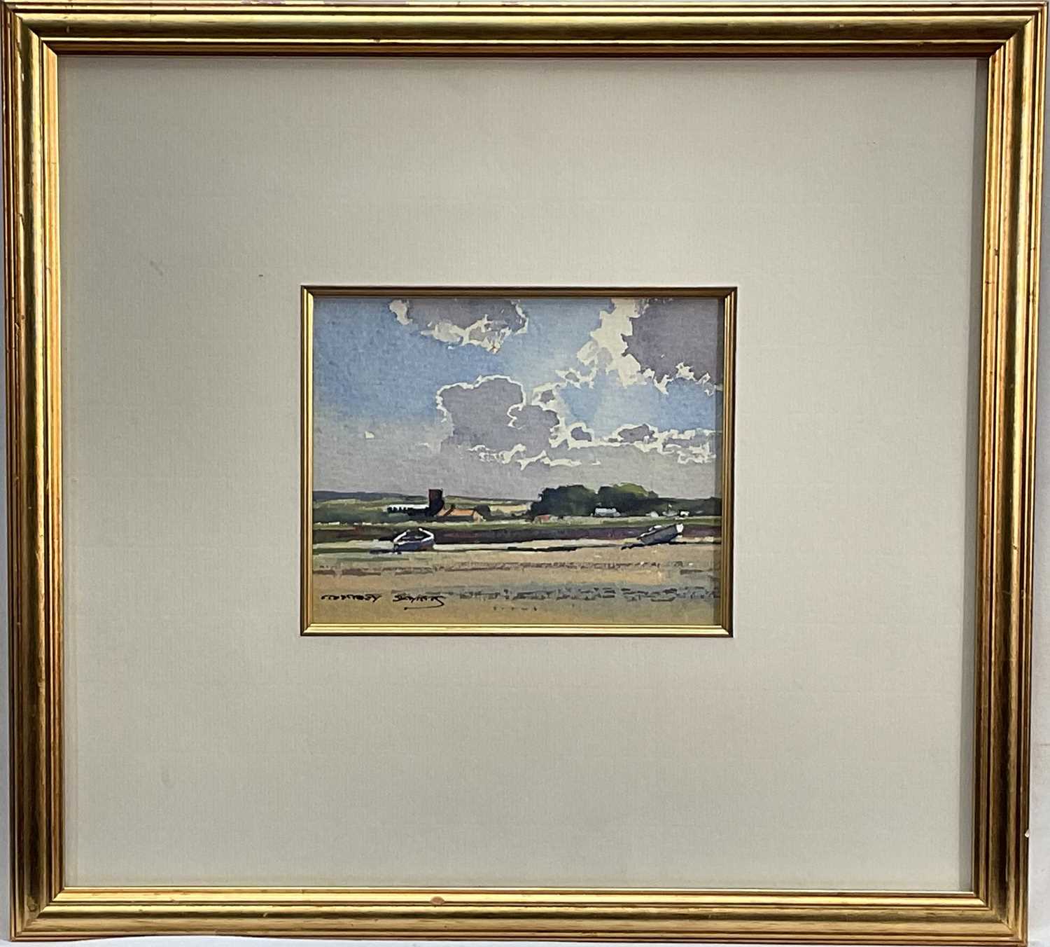 Lot 151 - Godfrey Sayers, 20th century watercolour, Norfolk low tide, signed, 13cm x 16cm, glazed gilt frame