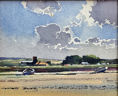 Lot 151 - Godfrey Sayers, 20th century watercolour, Norfolk low tide, signed, 13cm x 16cm, glazed gilt frame