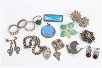 Lot 3410 - Silverer and butterfly wing pendant and brooch,...