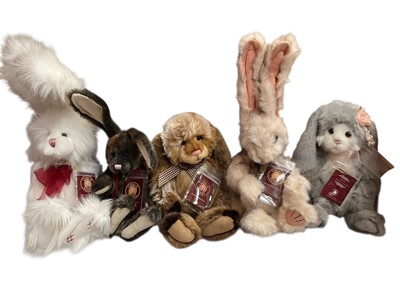 Lot 1715 - Charlie Bears Rabbits Parsley, Pia, Snookums, Nifty and Birdie, all with tags.