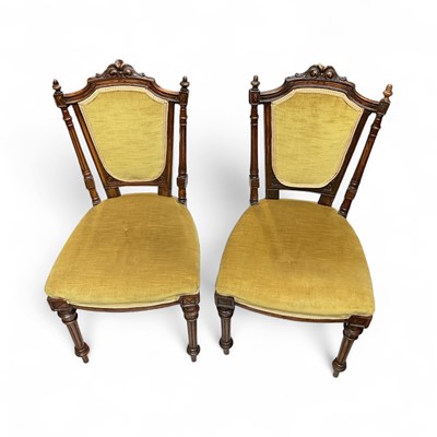 Lot 5374 - Pair Victorian side chairs with green velvet upholstery