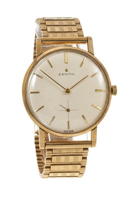Lot 774 - 1960s gentlemen's Zenith 9ct gold wristwatch, the circular dial with applied baton markers and subsidiary seconds, in a 9ct gold case, 34mm diameter, on 9ct gold strap