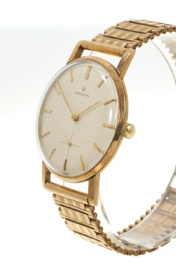 Lot 774 - 1960s gentlemen's Zenith 9ct gold wristwatch, the circular dial with applied baton markers and subsidiary seconds, in a 9ct gold case, 34mm diameter, on 9ct gold strap