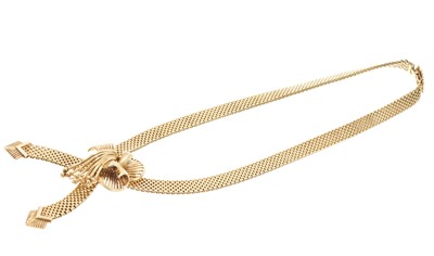 Lot 681 - 1950s 9ct gold necklace with scroll clip