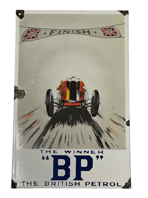 Lot 120 - Reproduction BP ''The Winner The British Petrol'' enamel advertising sign, 25.5cm x 39.5cm