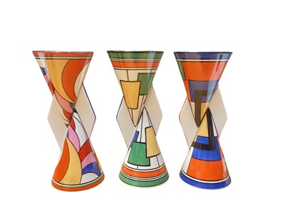 Lot 2240 - Three Wedgwood Clarice Cliff 'Yo-yo' vases