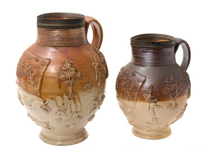 Lot 229 - Two 18th century salt-glazed stoneware flagons, possibly Mortlake and Turner