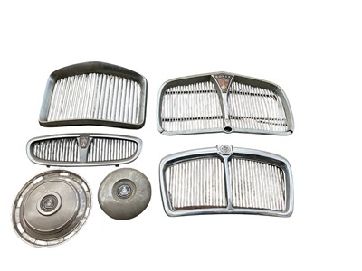 Lot 126 - Rover P5 radiator grill, together with MG and Vanden Plas radiator grills, Rover 25 grill and two Rover wheel trims, (qty)