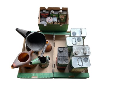 Lot 137 - Three boxes of vintage tins, oil pouring jugs and others, (3 boxes).