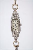 Lot 3429 - Art Deco ladies' diamond and platinum 'Tegra'...