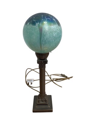 Lot 5061 - Loetz style art glass lamp with bronzed base