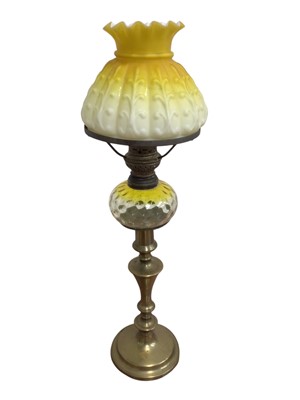 Lot 5062 - Converted brass oil lamp with yellow glass shade