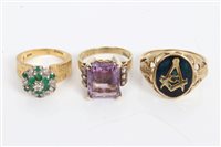 Lot 3431 - Gold (18ct) emerald and diamond cluster ring,...