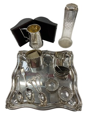 Lot 983 - Victorian silver cream jug and two handled sugar bowl, pair silver dishes, silver condiment, various silver spoons