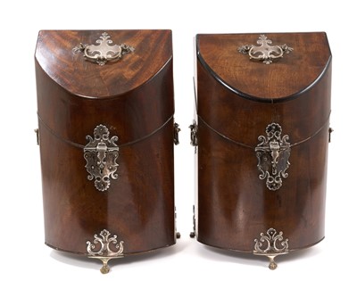 Lot 865 - Good pair of George II walnut and silver mounted cutlery boxes