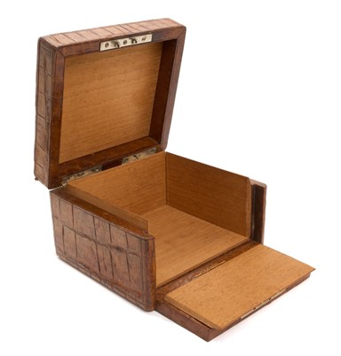Lot 13 - Edwardian crocodile skin cigarette box with applied Baron's coronet