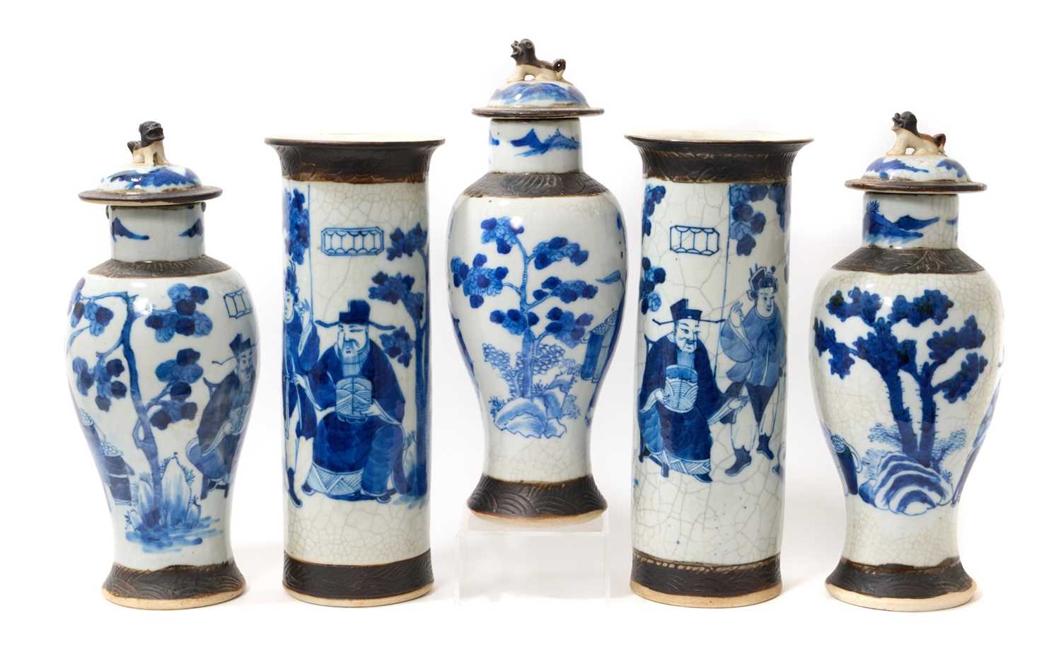 Lot 69 - Garniture of Chinese crackle glaze vases