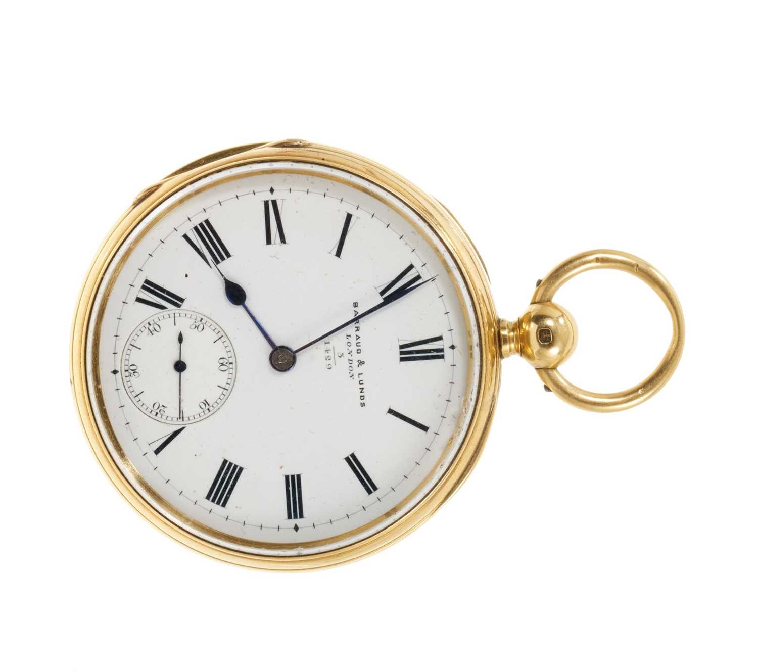 Lot 792 - Barraud & Lunds 18ct gold open faced pocket watch