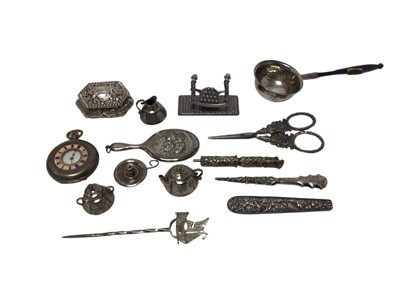 Lot 374 - Group of miniature silver and white metal items