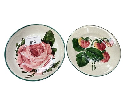 Lot 553 - Two Wemyss pottery dishes decorated with strawberrys and a rose, one retailed by T. Goode & Co