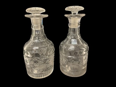 Lot 241 - Military interest- pair of 19th century cut glass regimental decanters, each engraved with a crown and 59, for the 59th (2nd Nottinghamshire) Regiment of Foot, later...