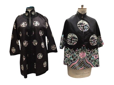 Lot 2504 - Two pre-1940s Chinese silk jackets with embroidered cranes in roundels.