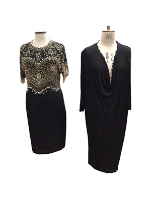 Lot 2505 - 1980s Oleg Cassini heavily beaded cocktail dress plus a vintage Zandra Rhodes black voile dress .