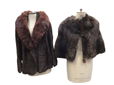 Lot 2510 - 1950s brown velvet evening jacket with wide mink collar and a fox fur velvet lined short cape.