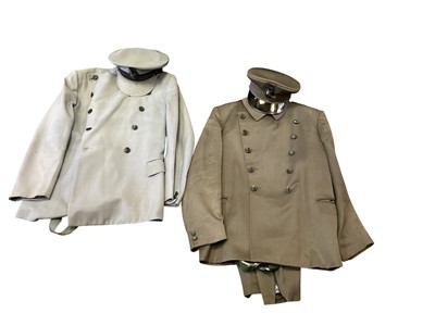 Lot 138 - Two Pre War chauffeurs uniforms in green and grey, complete with caps, plus fours, one pair of boots and leggings, and two spare chauffeurs caps.