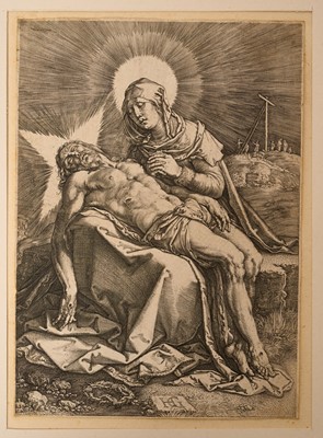 Lot 950 - Hendrick Goltzius (Dutch, 1558-1617) engraving, 1596 - Pieta, on laid paper with watermark initials IP