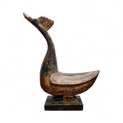 Lot 5184 - Large carved wood and polychrome painted bird, 78cm high