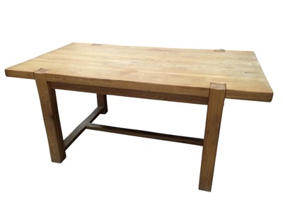 Lot 5293 - Modern solid light oak stretcher table, 180cm long x 100cm wide x 79cm high