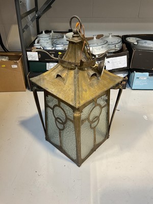 Lot 5230 - Large arts and crafts style brass lantern