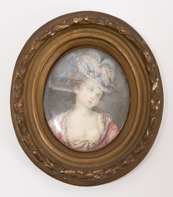 Lot 851 - 18th century Continental school, watercolour on ivory of a courtesan