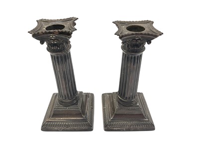 Lot 905 - Pair of Edwardian silver Corinthian column candlesticks, 15.5cm high