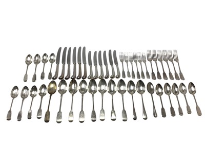 Lot 422 - Matched set of 19th century fiddle pattern silver spoons and forks and en-suite steel knives
