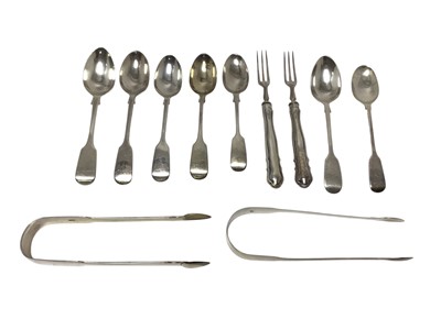 Lot 370 - Approximately 48 silver teaspoons, two pairs of sugar tongs