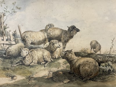 Lot 1186 - Manner of Verboekoven watercolour- sheep in a landscape