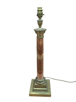 Lot 5004 - Brass and marble column shaped lamp