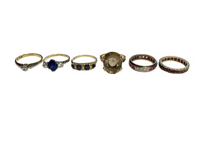 Lot 31 - Six yellow metal and gem set dress rings