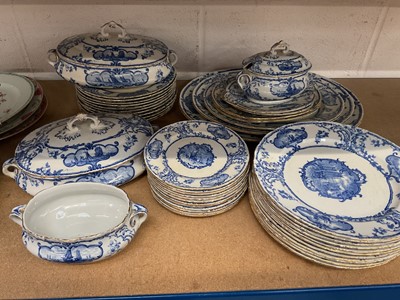 Lot 52 - Part dinner service of blue and white china, with Delft scenes