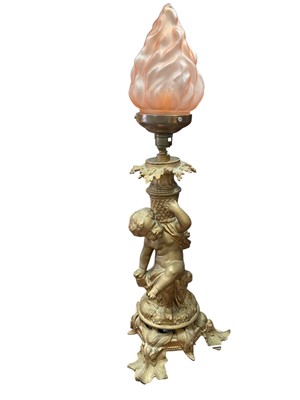 Lot 190 - Early 20th century Continental figural lamp with frosted flame shade