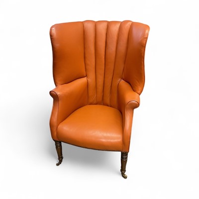 Lot 1364 - Georgian leather upholstered barrel back armchair